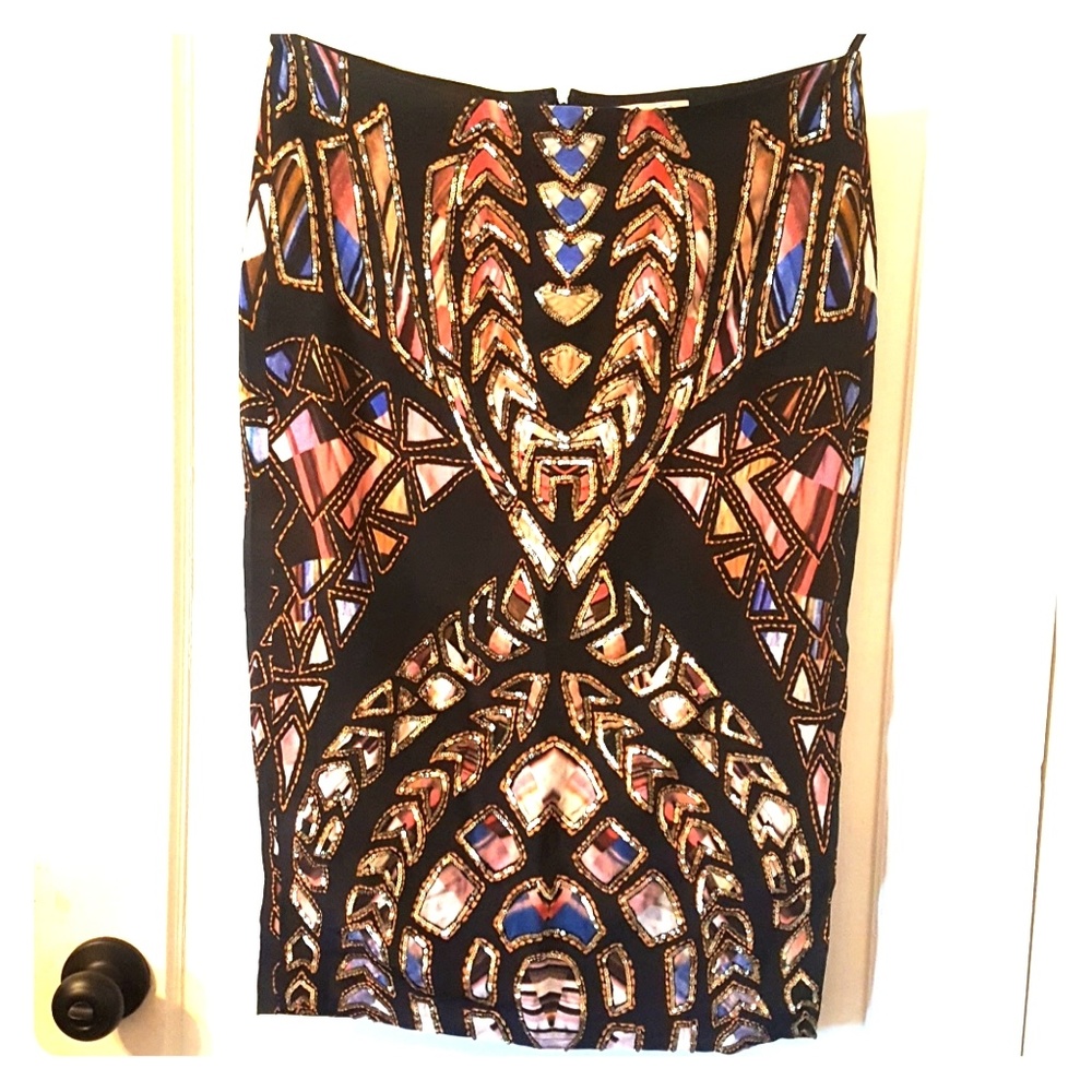 Silk, cotton and sequin pencil skirt